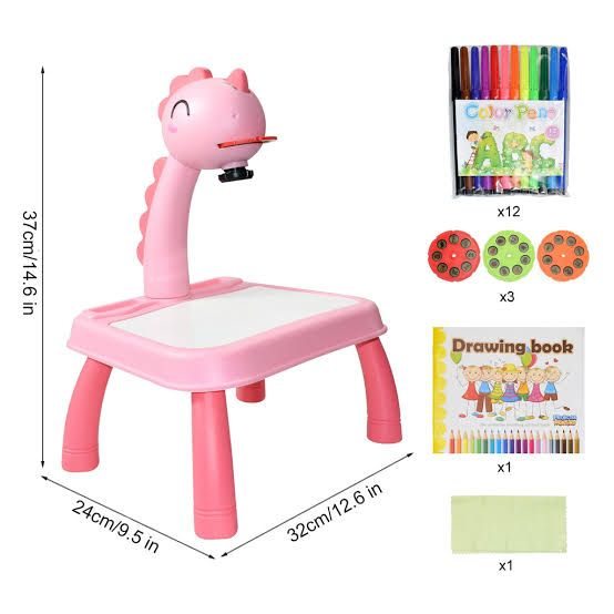 Mesa projetor infantil de desenho dinossauro (rosa)